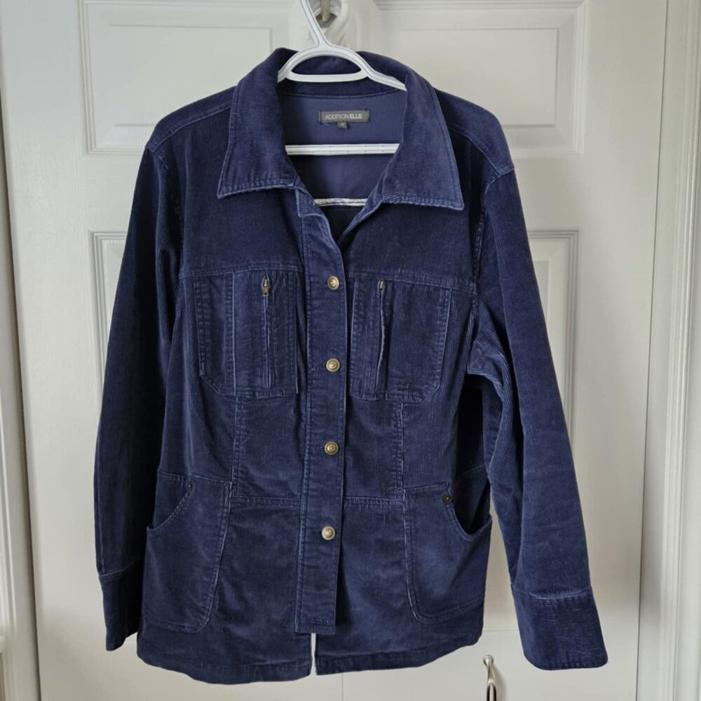Corduroy Navy Blue Button Up Jacket - Size 16